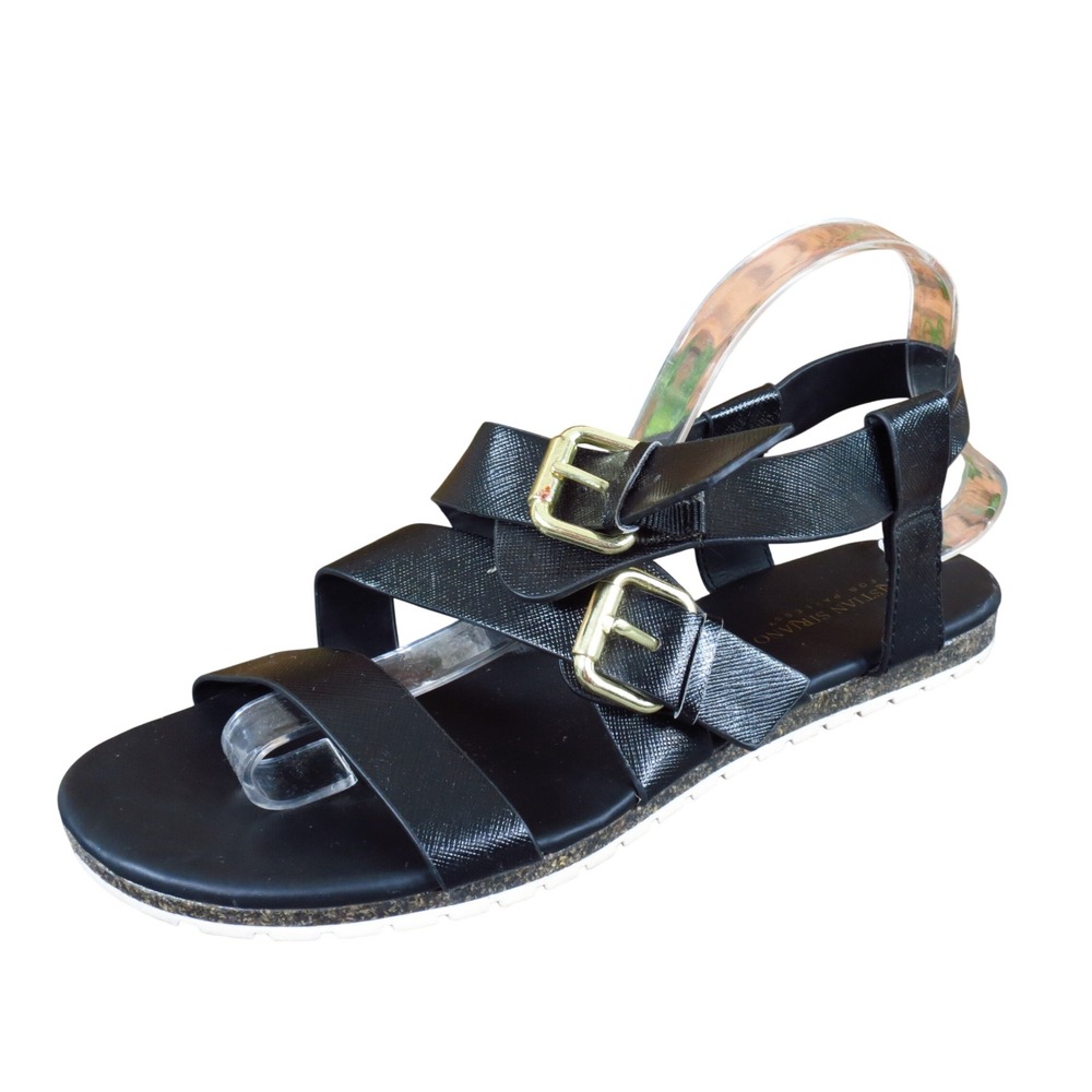 Christian Siriano Tristan Women Strappy Sandal Size 9.5 Casual Black Textured